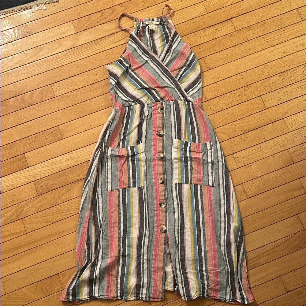 Colorful Dear Grace Linen Striped Maxi Dress Large